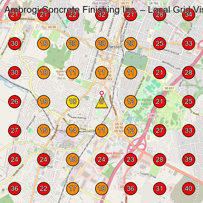 Ambrogi Concrete Finishing Inc. GeoGrid visibility map for Concrete Contractor in None